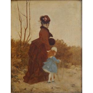 Femme et enfant au cerceau, fin XIXè