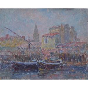 Henri AURRENS (1873-1934). Barques amarrées aux Martigues.