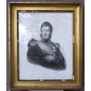19th Century Gilded Frame, Throat And Heart Profile, 39.5x31.5 Cm, Louis-philippe Engraving