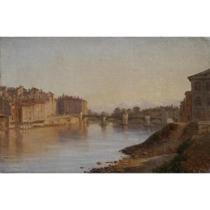 Grenoble, The Old Wooden Bridge Around 1834. Alexandre Debelle (1805-1897)