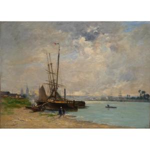 Banks Of The Seine In Rouen, Marine.charles Lapostolet (1824-1890)