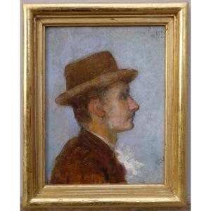 Petit portrait en profil d'homme au chapeau et lavallière, 1891