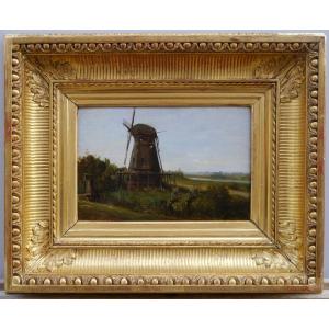 Paysage au moulin, Hollande. Auguste ANASTASI (1820-1889)