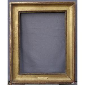 Cadre doré XIXè gorge et rais-de-coeur, vue 35,5x26,5 cm, cartel Corot