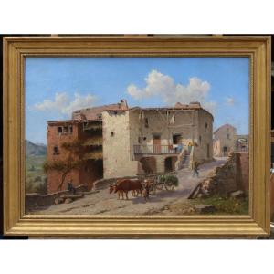 Village en montagne, Alpes, Provence ou Corse. Charles Gaugiran NANTEUIL (1811-?)