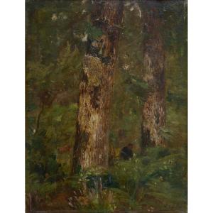 Arbres, sous-bois et personnage. Paul SEBILLEAU (1847-1907)