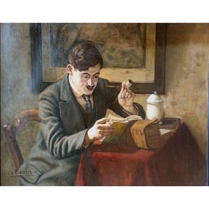 Autoportrait à la lecture 1913. Charles Kunstler (1887-1977)