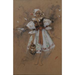 Ludwig Marold (1865-1898). Young Girl In Traditional Czech Costume