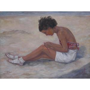 Louis Halflants (1898-1984). Young Girl, La Panne Beach In Belgium 1934.