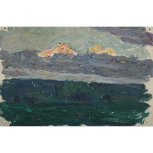 Etude Paysage Ciel Et Nuages _2. Raymond Thibésart (1874-1968)
