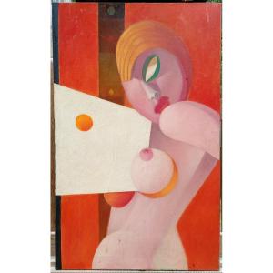 Nu géométrique 1978. Sergio ZANNI (né en 1942). Femme cubiste 