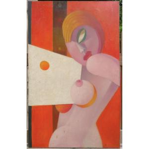 Nue de femme cubiste signé Zanni. Italie, Ferrare an.70