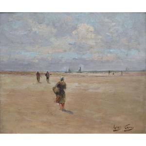 Berck plage pêche aux crevettes, Henry CARON (1860-1941),Abbeville