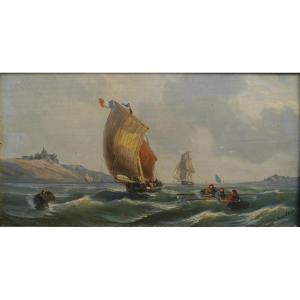 Seascape And Sailboats, Late 19th Century, Circa Kuwasseg, Signed