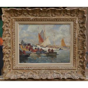 Paul MORCHAIN (1876-1939). Pêcheurs dans un port breton