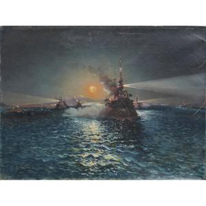 Louis Nattero (1870–1915). Military Squadron At Night, Toulon?