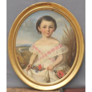 Portrait de fille vers 1850. Léonie PRIN (1820-?) 