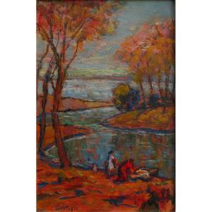 Paul SCORTESCO (1895-1976), Roumanie. Paysage animé