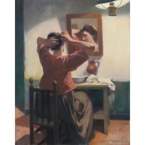 Firmin BAES (1874-1943). Femme à sa coiffure