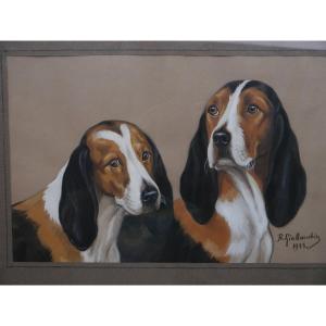 A Pair Of Tricolor Hounds. Boris Riabouchinsky / Riab (1898–1975)