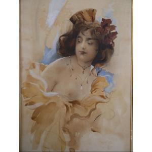Femme au buste dénudé vers 1900.
