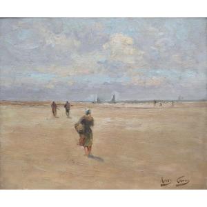 Henry Caron (1860–1941). Shrimp Fishing At Berck-plage, Abbeville