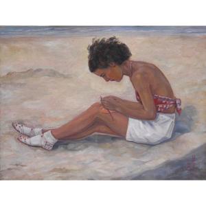 Jeune fille, plage de La Panne, Belgique 1934. Louis HALFLANTS (1898-1984).