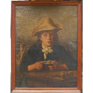 Portrait Of A Child Wearing A Hat At Mealtime, 19th-century School