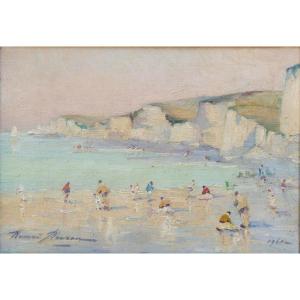 Plage vers Dieppe. Henri BURON (1880-1969)