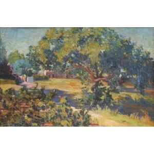Entrée d'une propriété dans le sud , Var ?  Auguste PELABON (1863-1932)