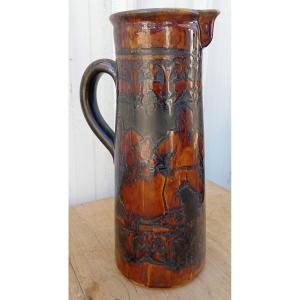 Very Large And Heavy Quimper Odetta Earthenware Pitcher, 45 Cm