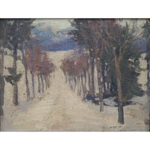 Harry B. LACHMAN (1886-1974). Paysage montagneux enneigé.