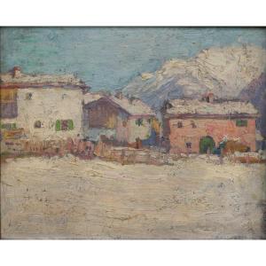 Harry B. LACHMAN (1886-1974). Village de montagne enneigé, Suisse ?
