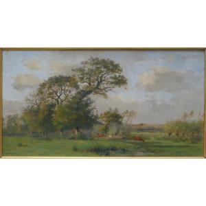 Pierre Emmanuel Damoye (1847–1916). Lively Landscape, Cows.