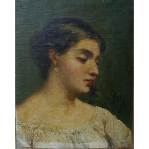 Petit portrait de femme à la natte 1861 monogrammé