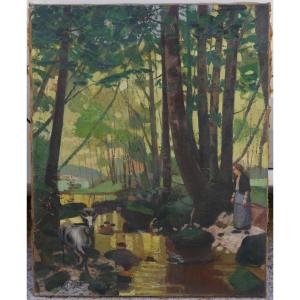 Pierre DIONISI (1904-1970). Chevrière et ses chèvres