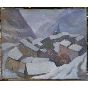 Snow In The Village Around 1930; Signature To Be Identified
