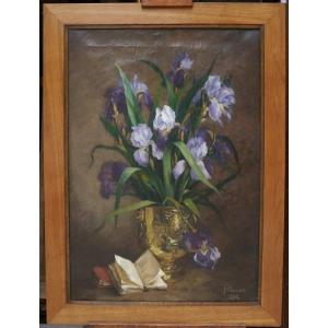 Large Bouquet Of Irises, 1884. Julie Crouan (19th Century)