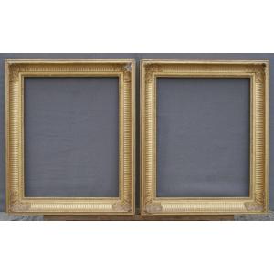 Pair Of Gilded Frames With Moldings From The Late 19th Century, Sized For 41x33 Cm (6f), With A Picture Size Of 38.9x30.9 Cm