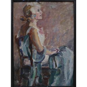 Portrait femme, esquisse XXè siècle 1930/40 signée à identifier