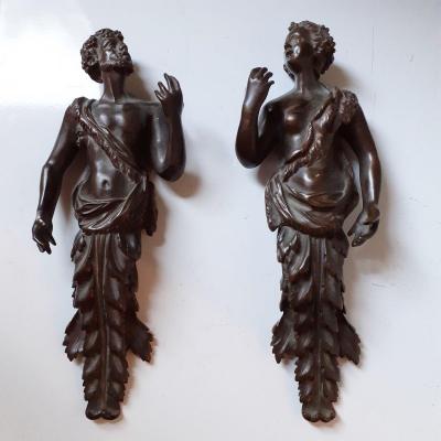 Deux éléments bronze XIXè, personnages à l'antique