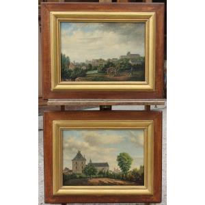 Deux vues de Bourges XIXè - attrib. à Etienne Bouhot (1780-1862)
