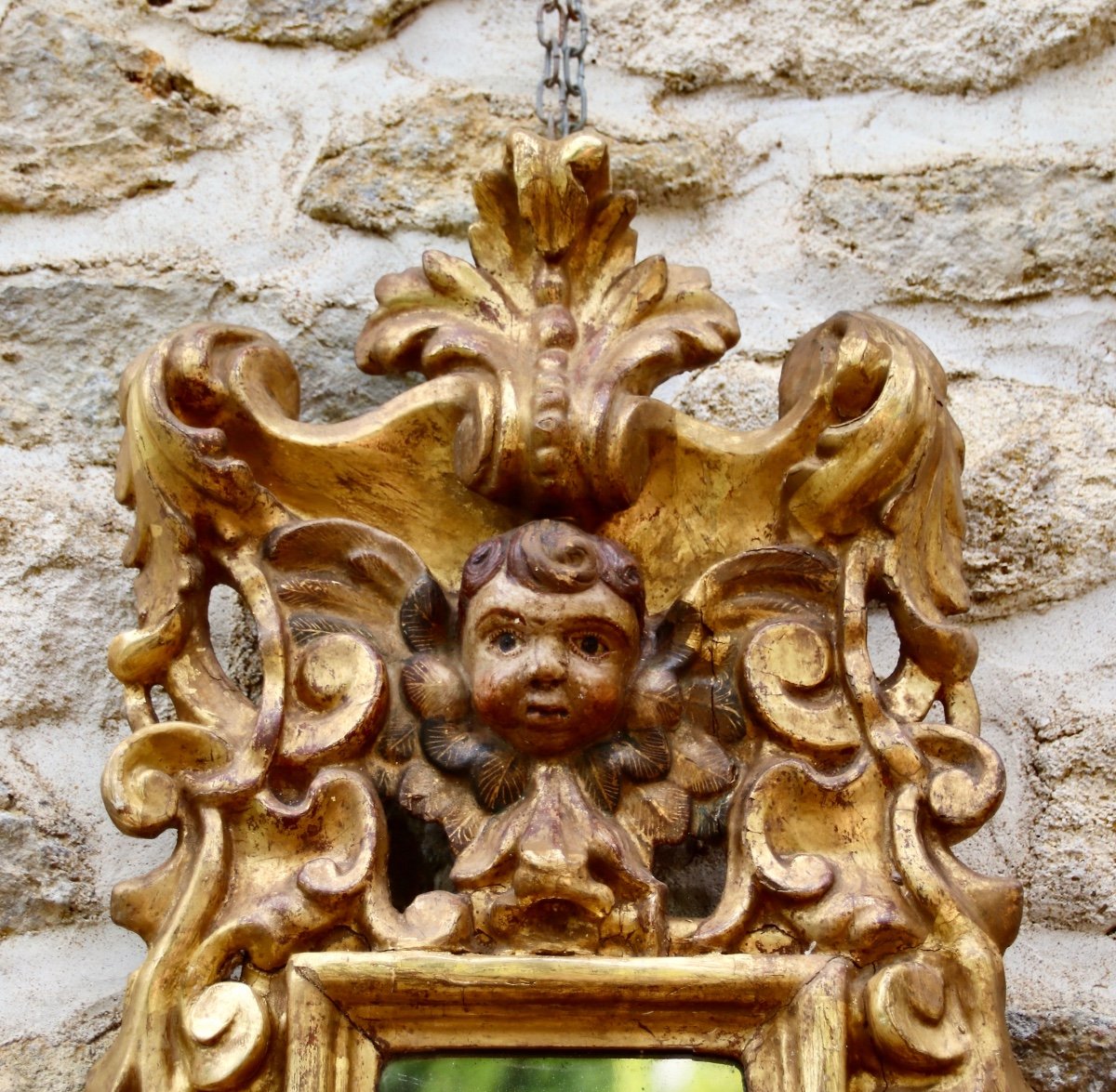 Miroir Baroque En Bois Dor&eacute; Italie XVIII&egrave;me-photo-2