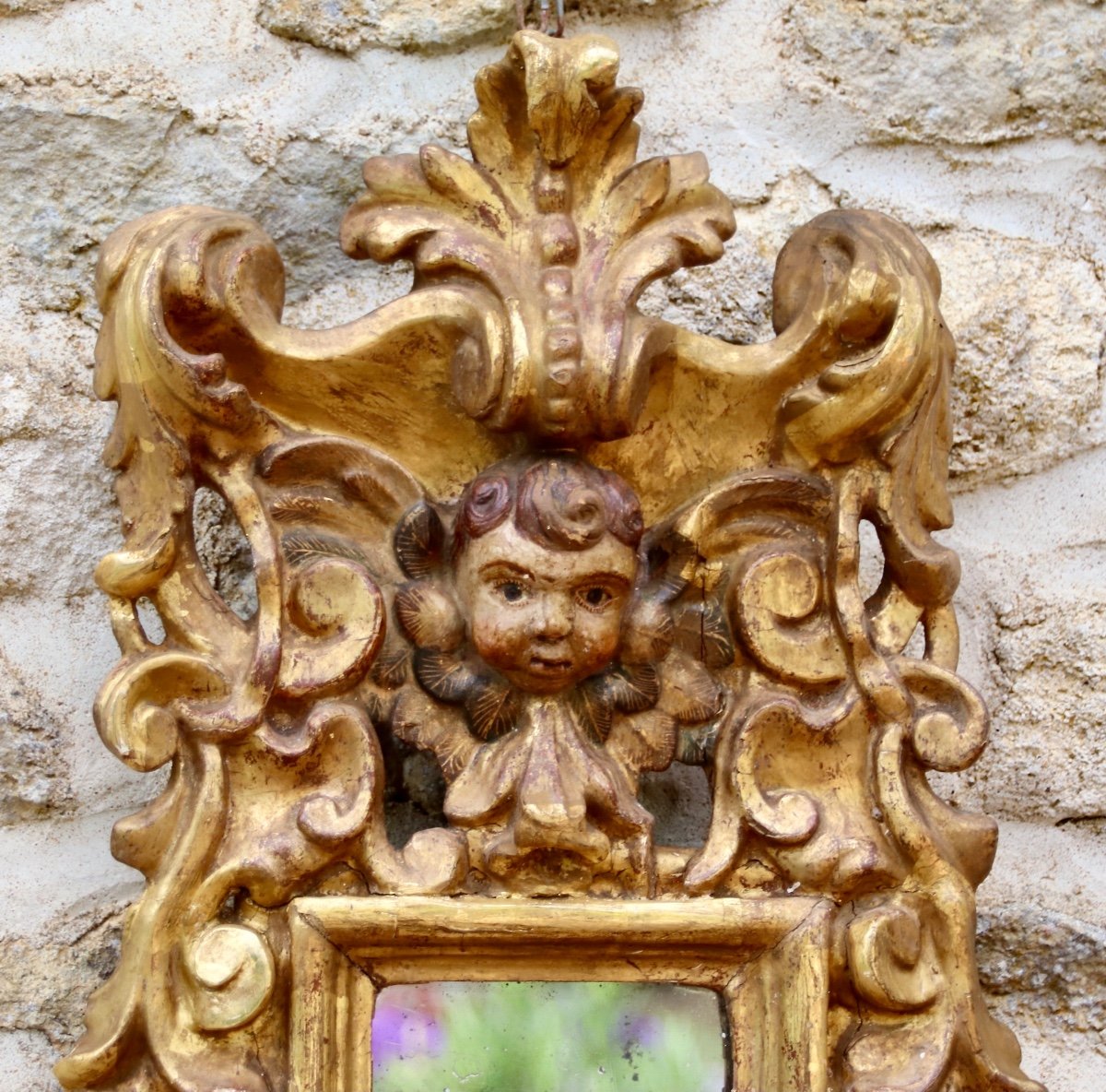 Miroir Baroque En Bois Doré Italie XVIIIème-photo-1