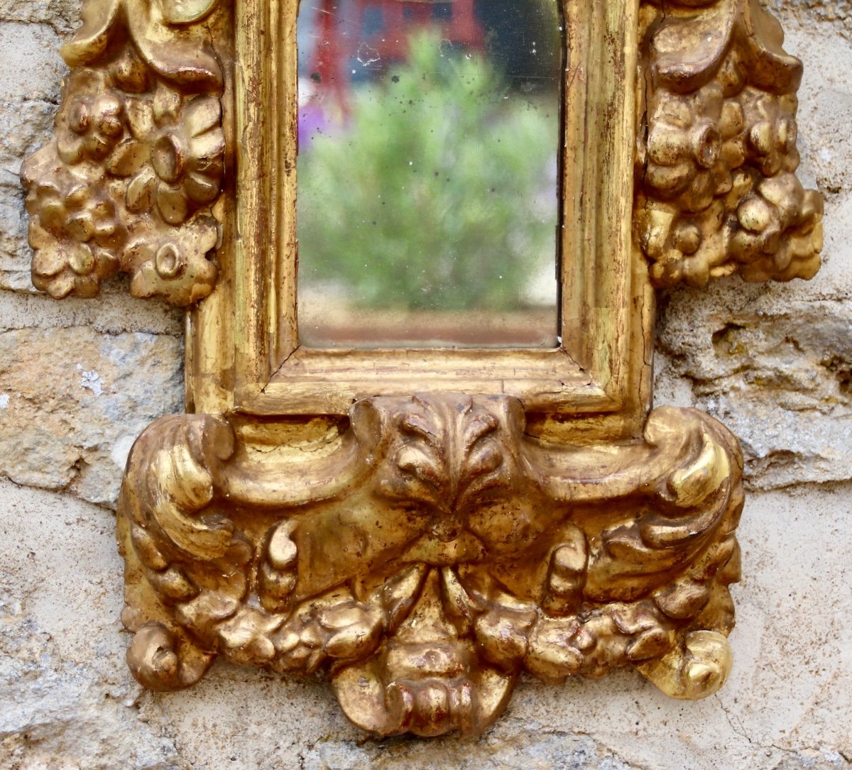 Miroir Baroque En Bois Doré Italie XVIIIème-photo-2