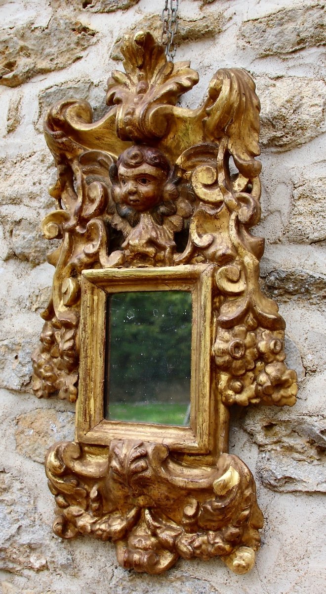 Miroir Baroque En Bois Doré Italie XVIIIème-photo-7