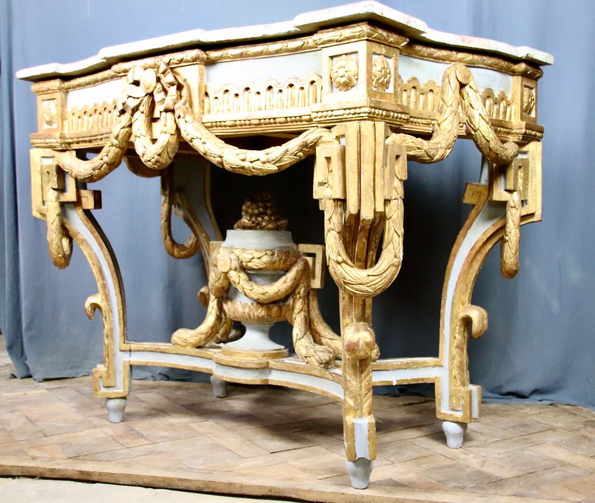 Grande Console Provencal Sculpté Et Doré d'époque Louis XVI -photo-3