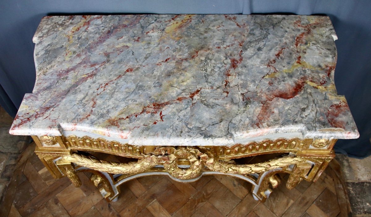 Grande Console Provencal Sculpté Et Doré d'époque Louis XVI -photo-8