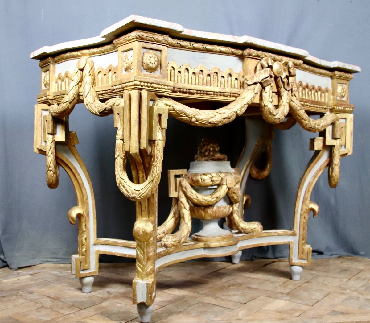 Grande Console Provencal Sculpté Et Doré d'époque Louis XVI 