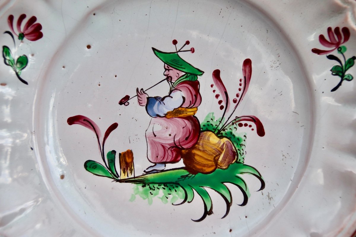 Pair Of Faience Plates From Varages Chinese Decor Eighteenth-photo-3